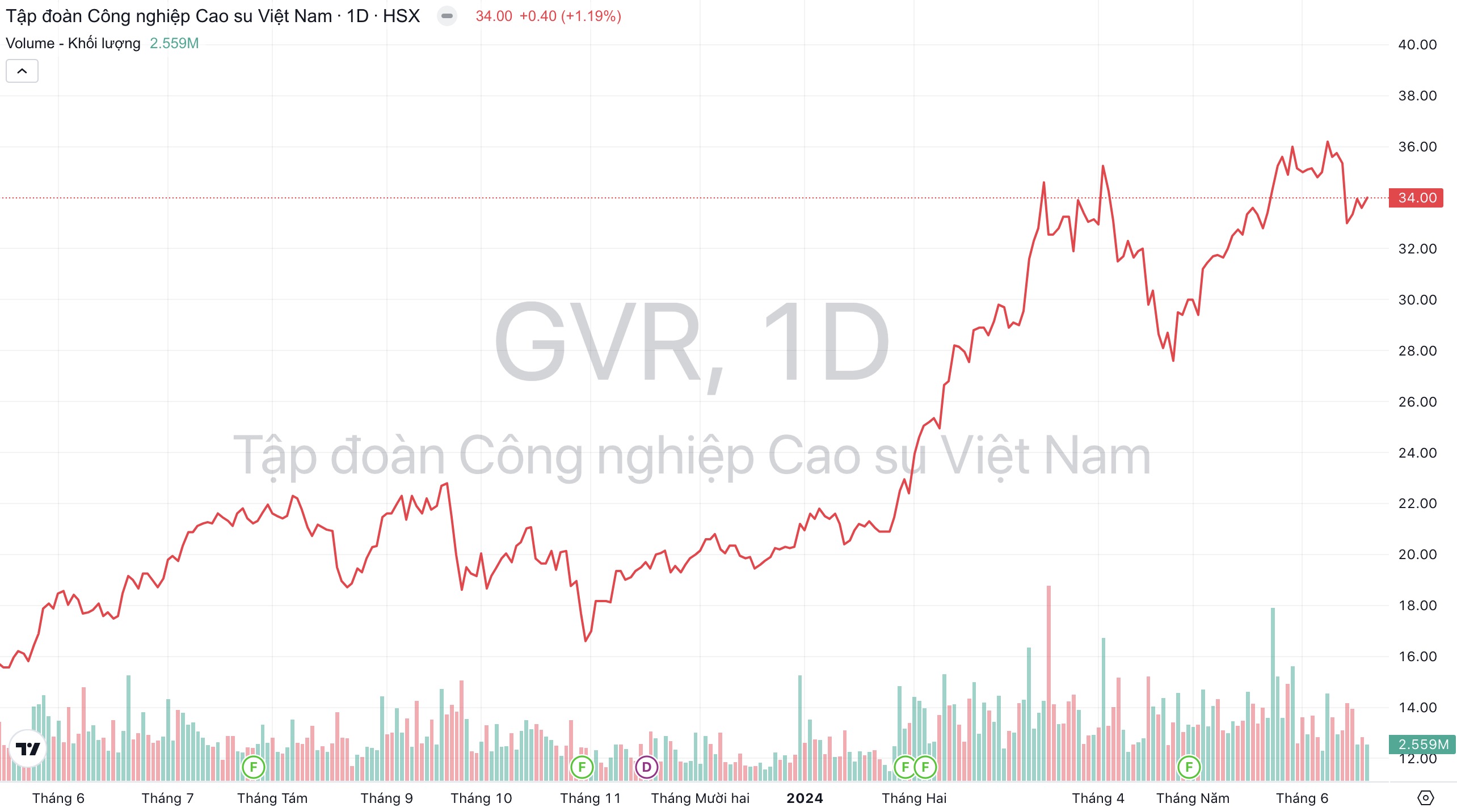 Giá cổ phiếu GVR Cao su Việt Nam