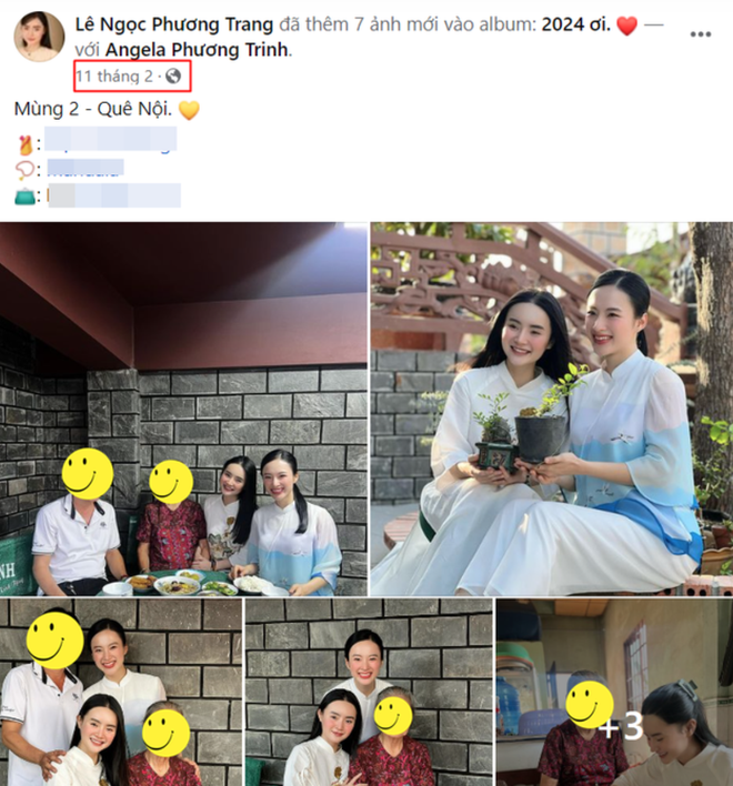 Tuy nhiên, netizen nghi ngờ thông tin của Phương Trang đưa ra vì tìm thấy hình Angela Phương Trinh vẫn tụ họp bên gia đình vào Tết Nguyên Đán 2024