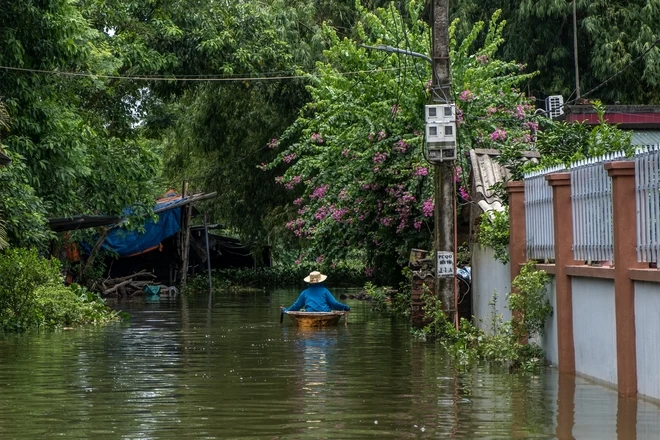 Một tuần sống cùng nước lũ của người dân ngoại thành Hà Nội: Chèo thuyền đi chợ, thả lưới bắt cá trước nhà- Ảnh 10.