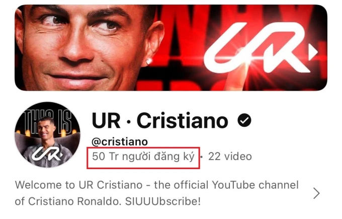 Ronaldo đạt 50 triệu lượt theo dõi Youtube chỉ sau 6 ngày lập kênh