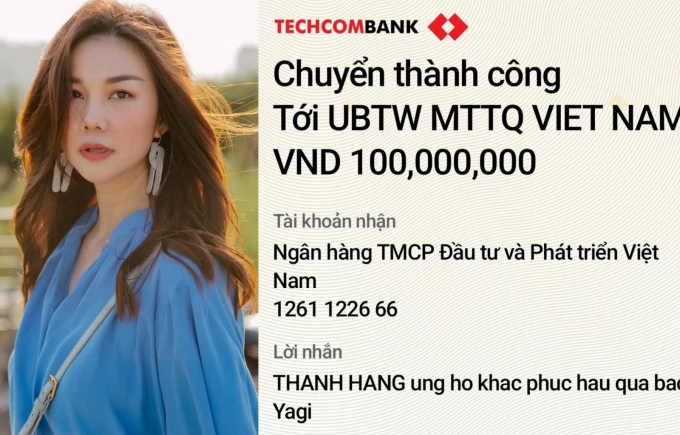 Trong tối 9/9, Thanh Hằng đã ủng hộ 100 triệu đồng 