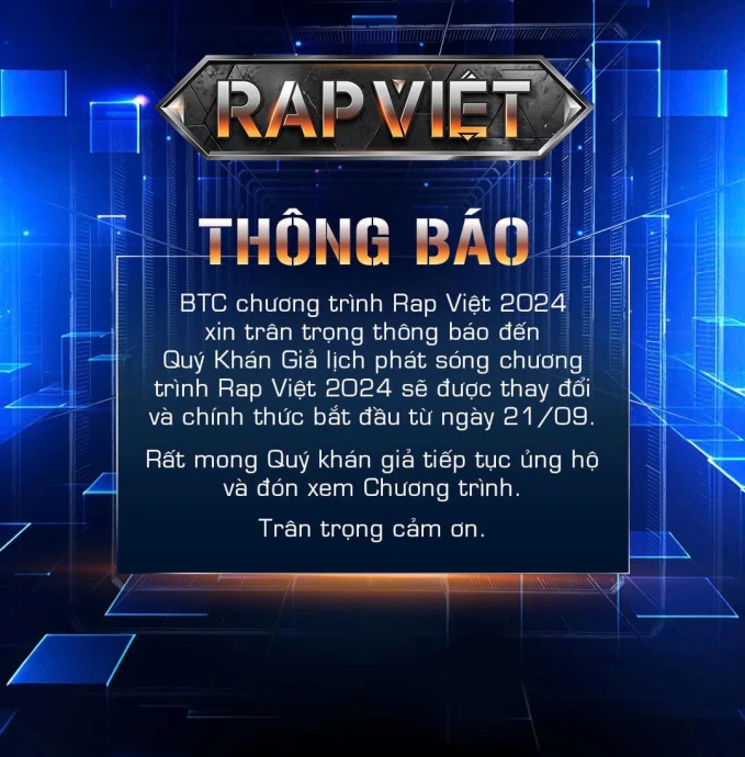 Rap Việt được dòi sang 1 tuần sau.