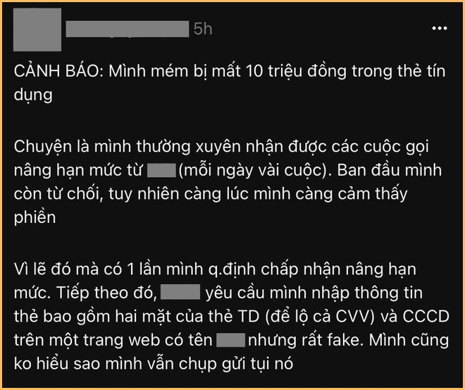  Một trường hợp suýt bị lừa mất gần 10 triệu vì chiêu trò giả danh nhân viên ngân hàng, gửi tin nhắn hướng dẫn thao tác nâng hạn mức thẻ tín dụng 