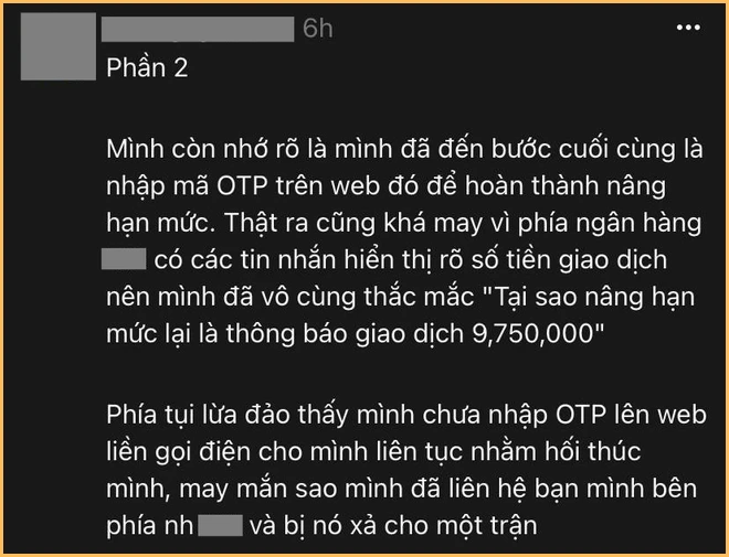  Một trường hợp suýt bị lừa mất gần 10 triệu vì chiêu trò giả danh nhân viên ngân hàng, gửi tin nhắn hướng dẫn thao tác nâng hạn mức thẻ tín dụng 