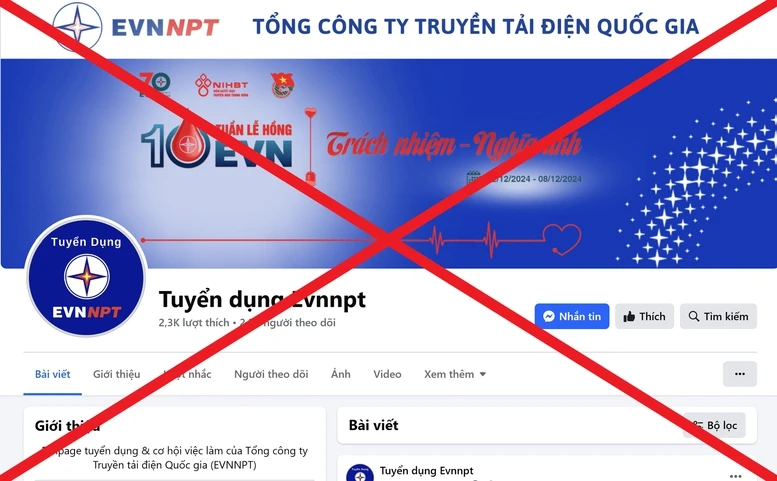 Cảnh báo Fanpage giả mạo thương hiệu EVNNPT để đăng thông tin tuyển dụng- Ảnh 1.