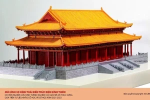 Mô hình 3D hình thái kiến trúc điện Kính Thiên được các nhà khoa học thuộc Viện Nghiên cứu Kinh thành phục dựng.