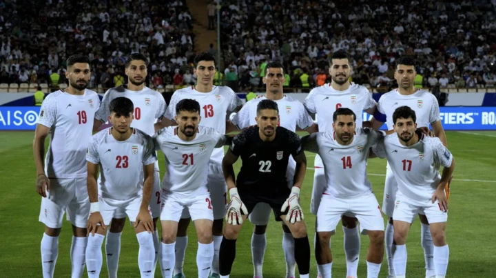 Các cầu thủ Iran trước trận đấu gặp Triều Tiên vòng loại bảng A tại World Cup 2026. (Nguồn: AP)