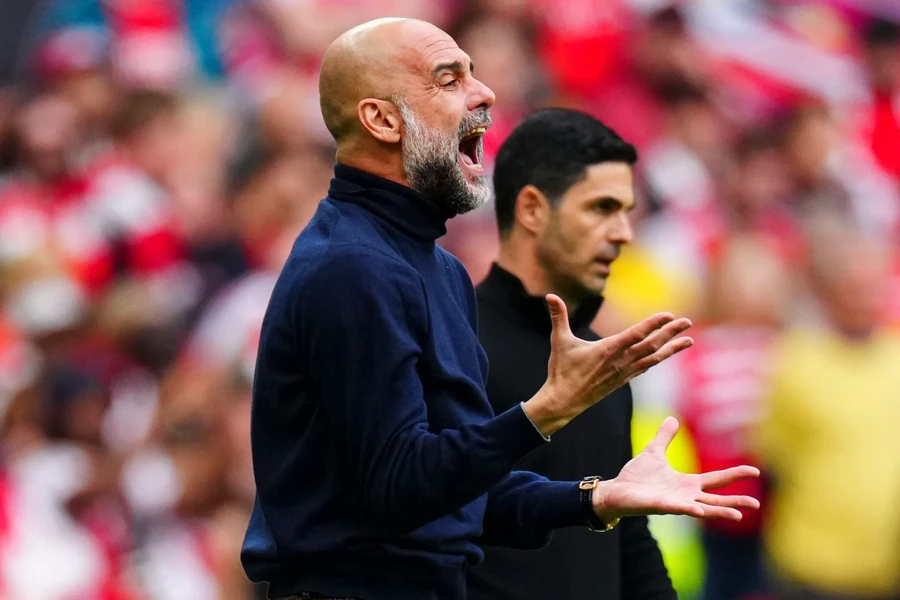 Màn đấu trí giữa HLV Mikel Arteta và ‘sếp’ cũ Pep Guardiola trên sân Wembley kết thúc với chiến thắng 2-0 nghiêng về Man City. 1.png