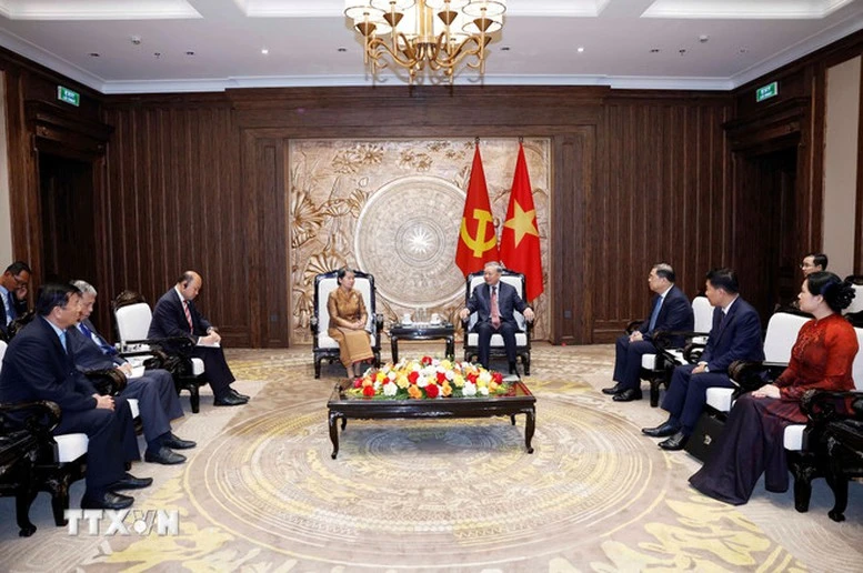 Tổng Bí thư Tô Lâm tiếp Đoàn đại biểu Hội đồng Quốc gia Mặt trận Đoàn kết Phát triển Tổ quốc Campuchia- Ảnh 3.