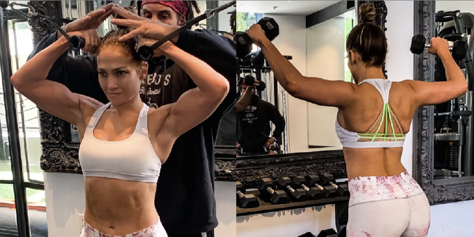 Để ngăn da chảy xệ, J.Lo tập tạ đều đặn - Ảnh: Instagram nhân vật